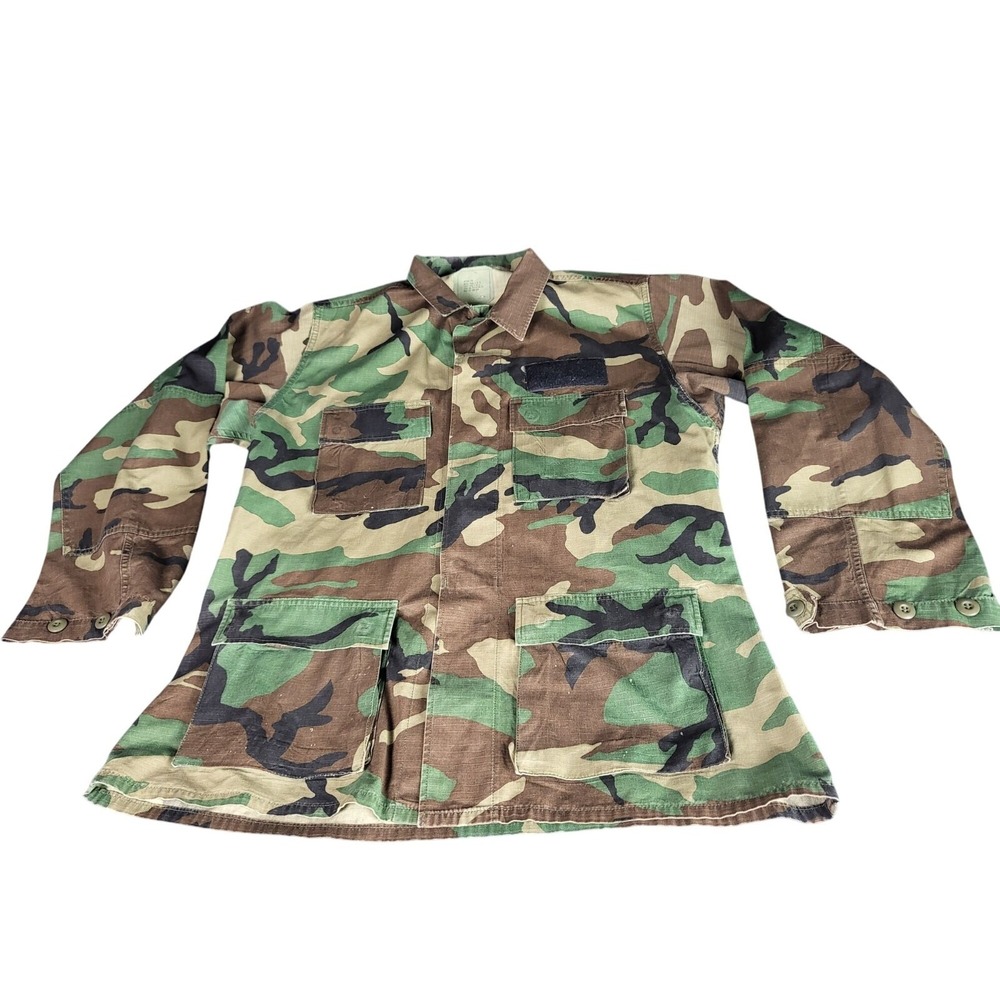 VTG US Army Woodland Camo Hot Weather Coat Men Sz M Long Heavyweight Combat‎
